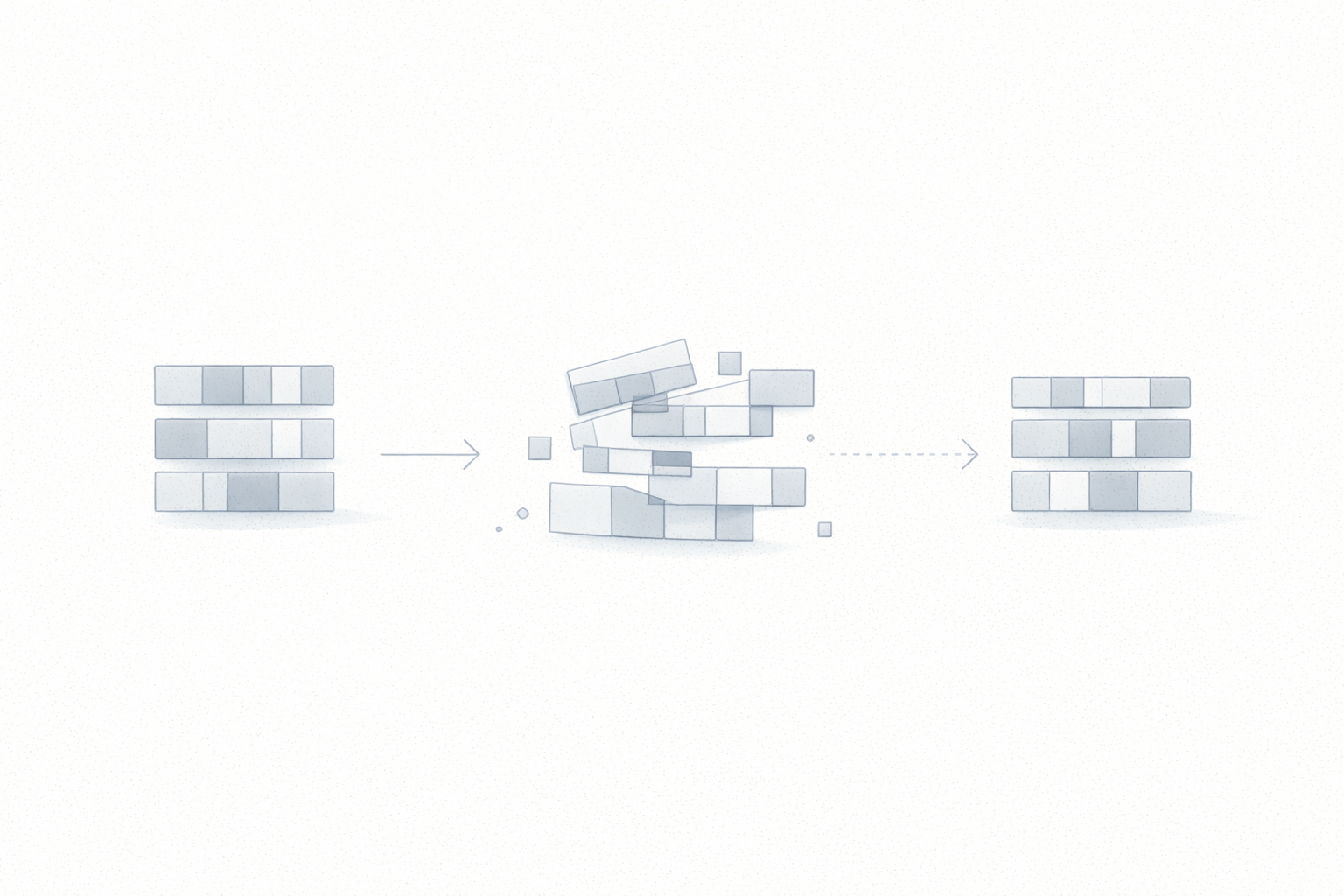 Ordered system blocks drifting out of alignment and then being brought back into structure.